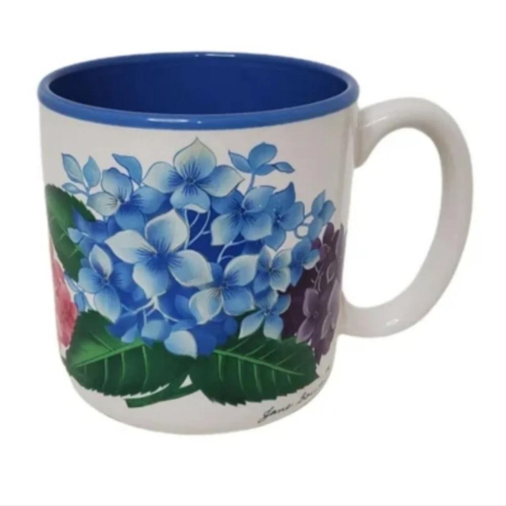 Jane Bowen 1991 Flowers, Inc.  Balloons Blue  Hydrangeas Coffee  Mug 12 oz